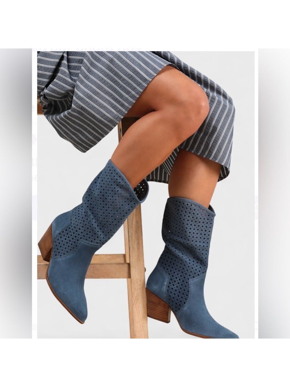 Seychelles Diva Blue Suede Perforated Mid-Calf Boots Size 7.5 NWT - Picture 2 of 11